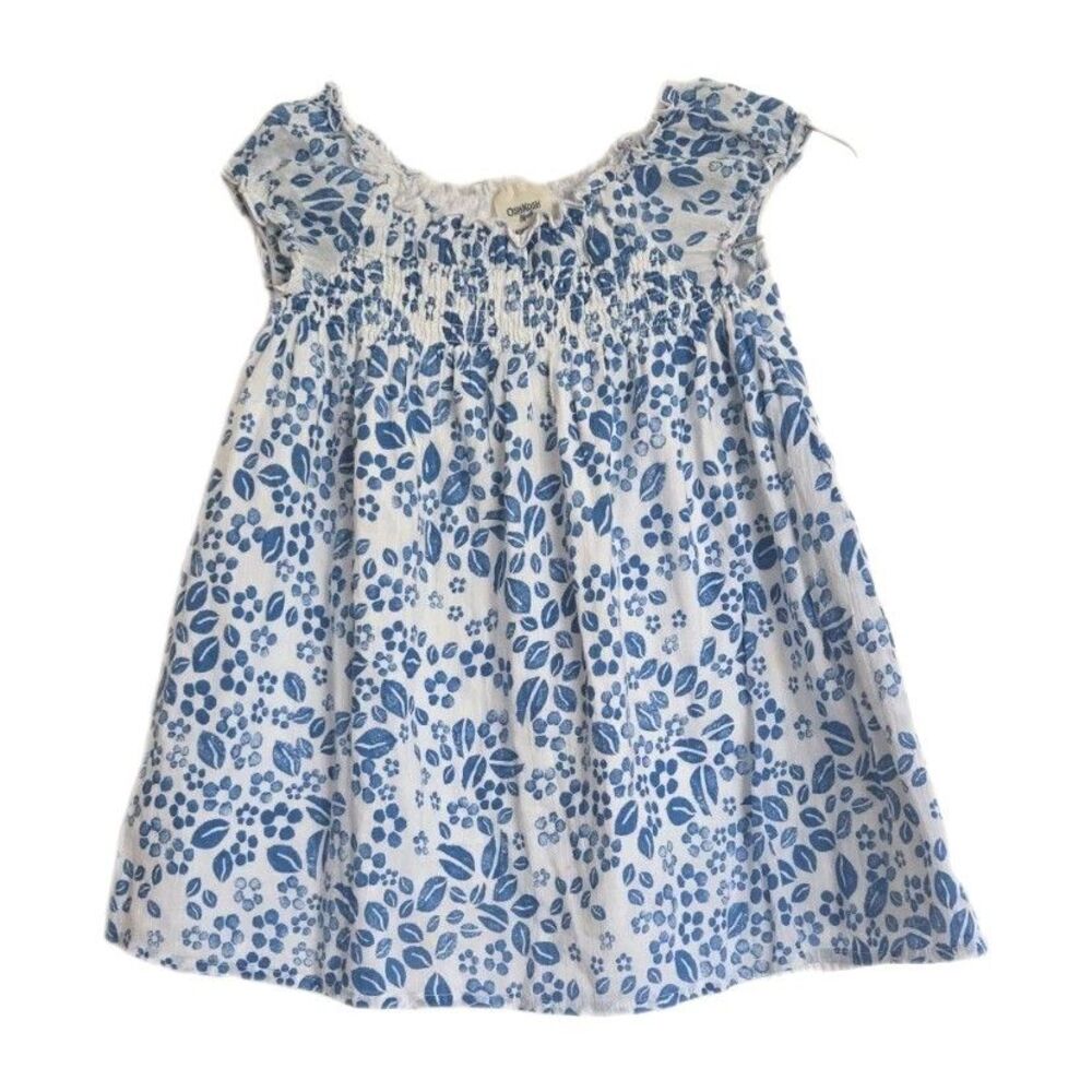 Osh Kosh B’Gosh Blue White Floral Flower Print Short Sleeve Sun Dress 24 Months